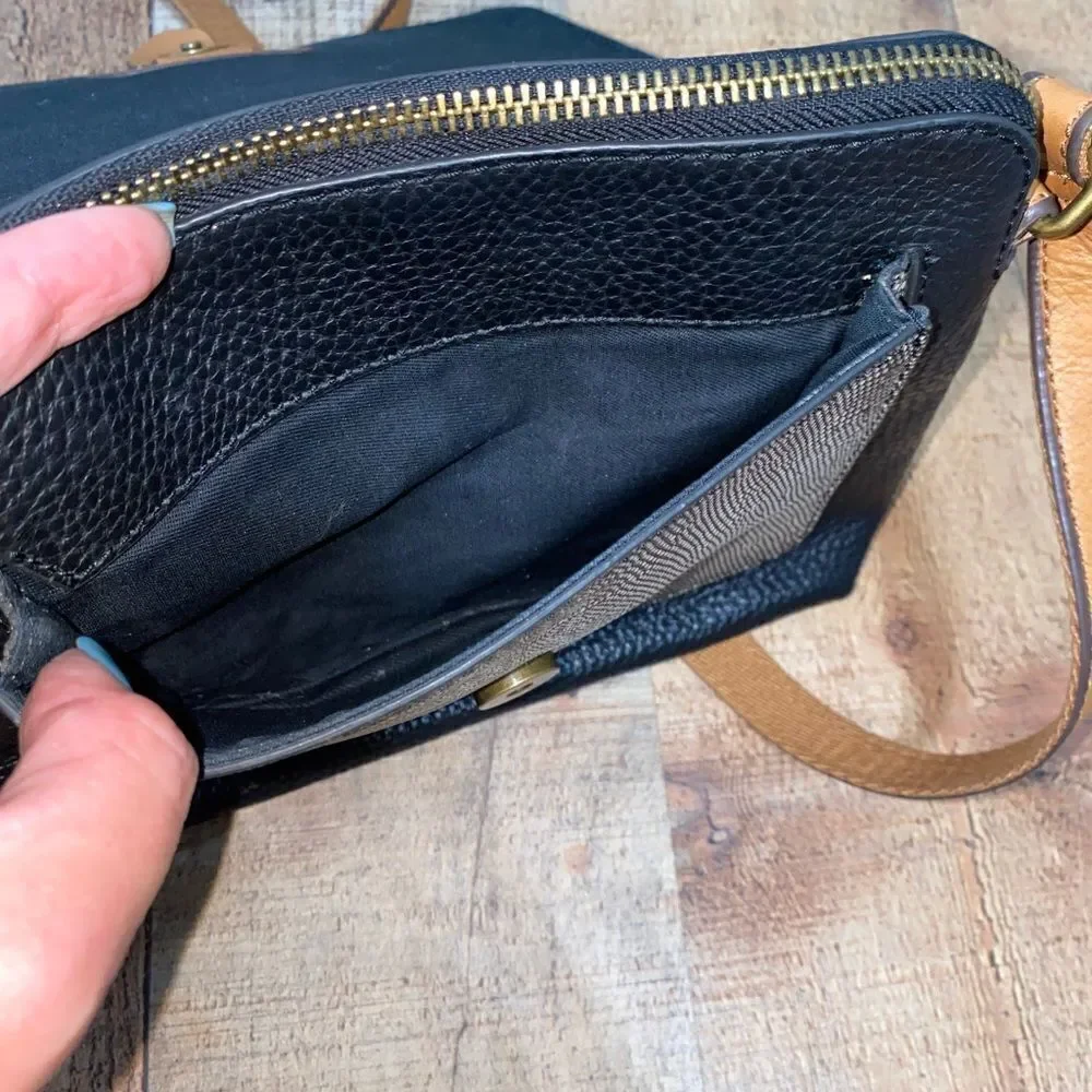 FOSSIL Leather Brown Black Abstract Crossbody Bag